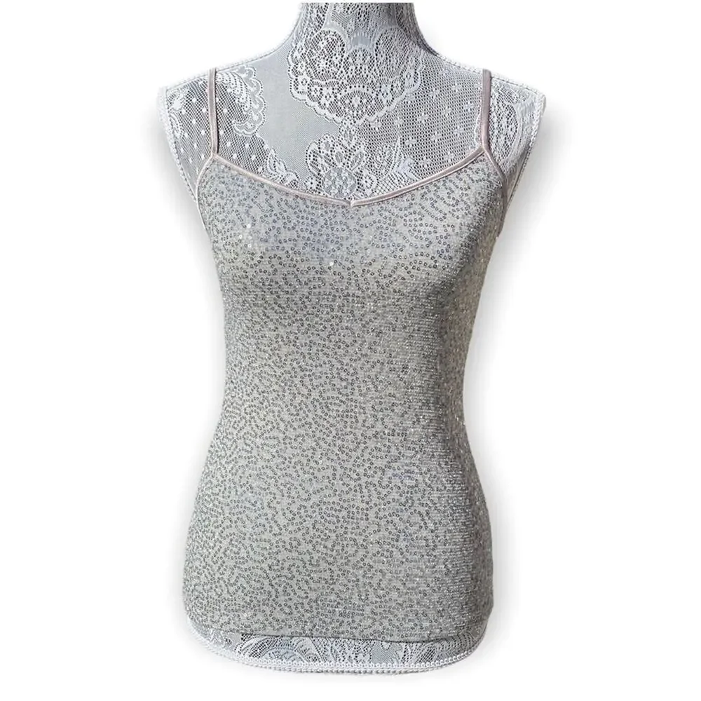 EXPRESS Y2K 2000's Slim Fit Champagne Gold Sequin Cami Tank Size XS